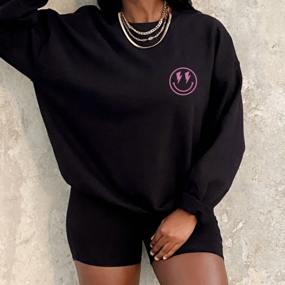 Graphic "Smile" Crew Neck Long Sleeve Sweatshirt